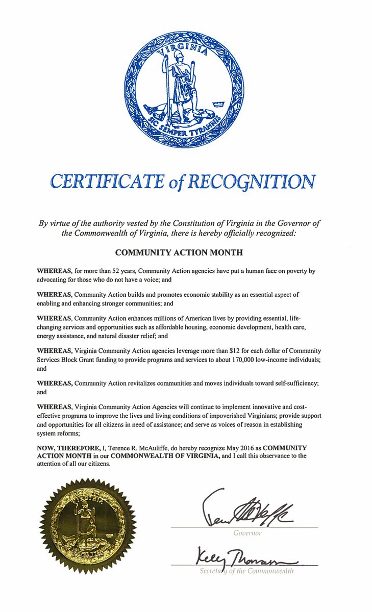 CAPartnership's tweet photo. #BeCommunityAction: Governor @TerryMcAuliffe has signed Virginia's 2016 #CommunityActionMonth proclamation. Kudos! https://t.co/4YUr0xtftZ