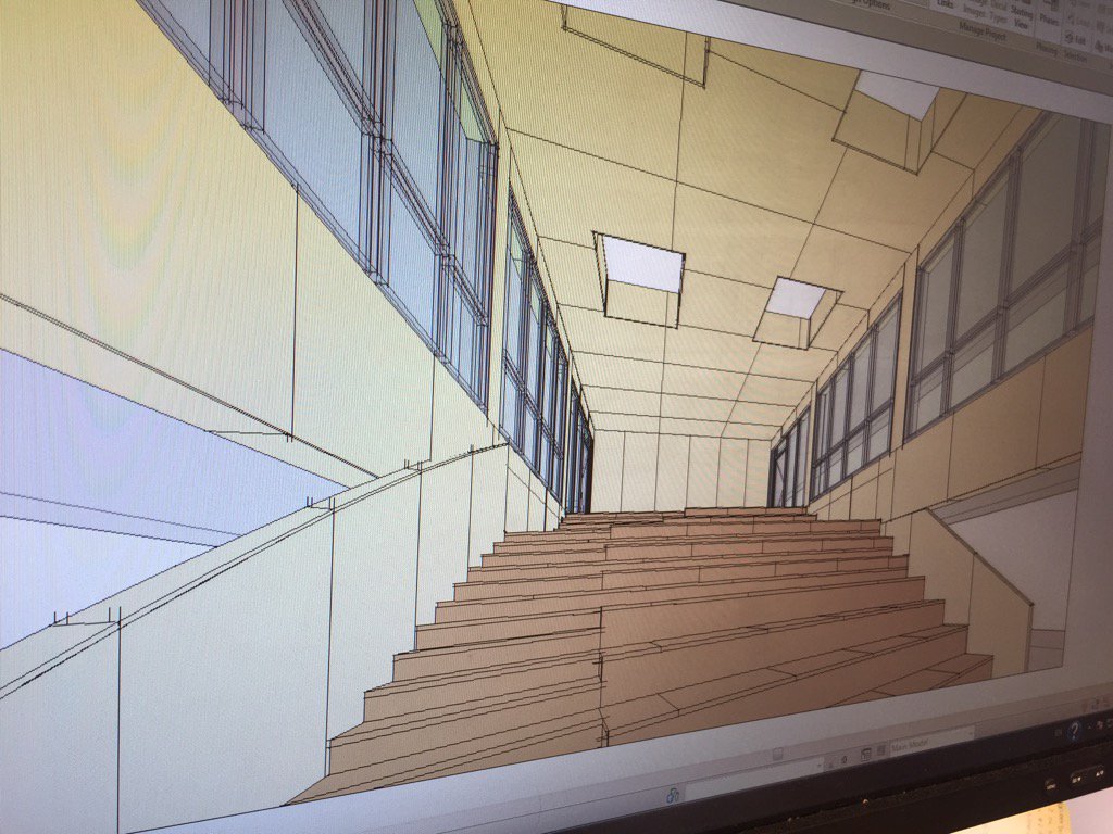 VSO school Assen. Engineering  tribune en akoestische panelen vanuit Revit.