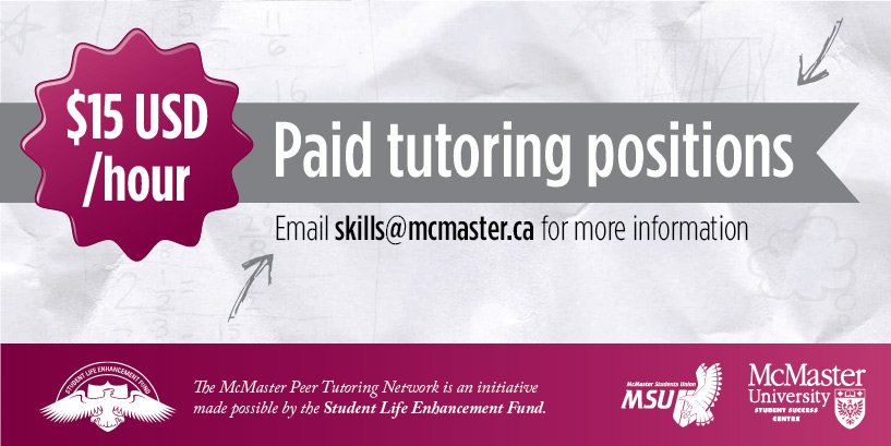 MacSSC's tweet photo. Are you a B+ student interested in earning $15 USD an hour? Email us to learn more &amp; apply! #macademics #McSU https://t.co/IT442k8LsC