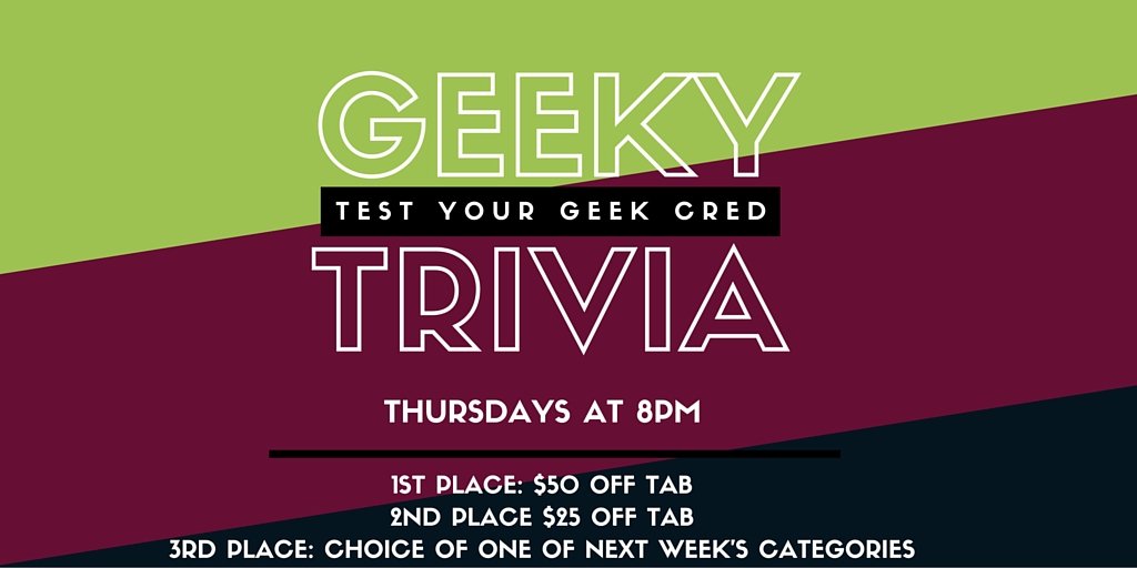 Join us for Geeky Trivia @ Debonair tonight (1575 N Milwaukee)! Categories will be all up on here starting at noon.