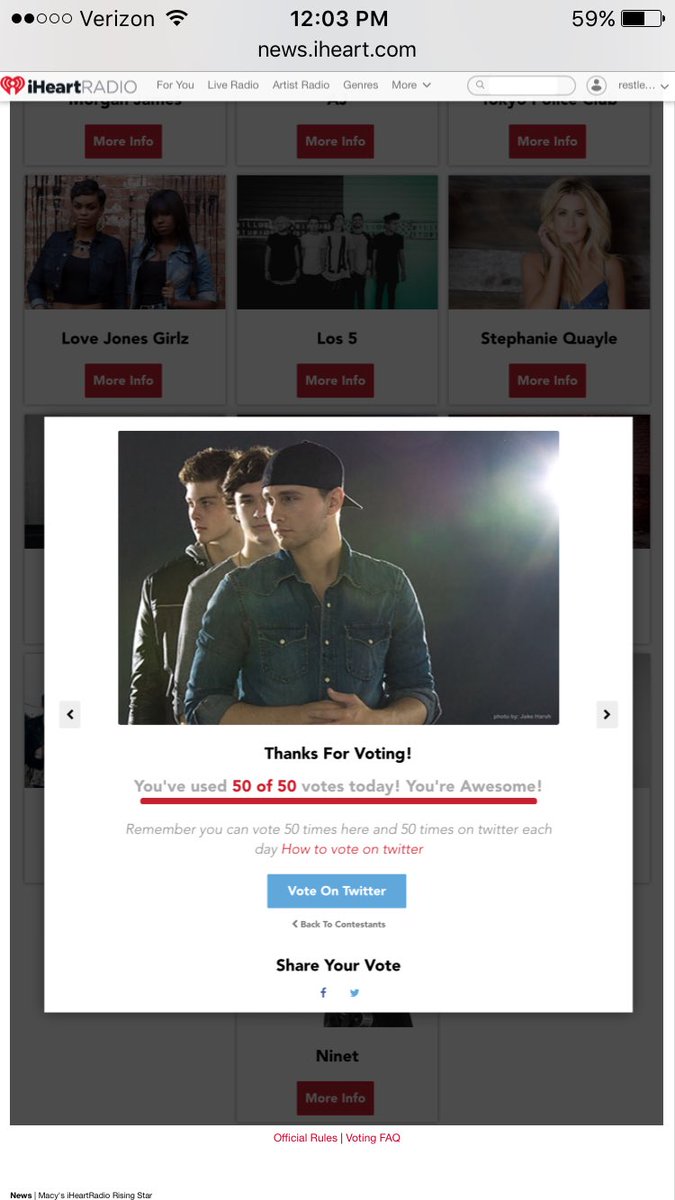 RestlessRdArmy's tweet photo. It finally let me vote on the website! @RestlessRdMusic #RisingStar https://t.co/UFyOhnMTlX