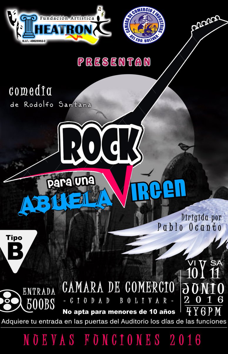 FATheatron's tweet photo. #TeatroenlaCamara invitamos a ver la comedia teatral "Rock para una Abuela Virgen" #ComediaRomantica @EsBolivar https://t.co/mEDFitttdv