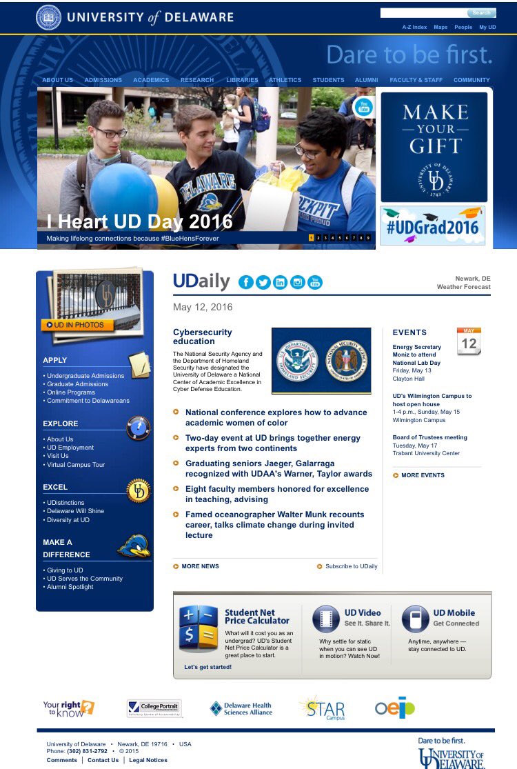 BlueHenSydney's tweet photo. I spy @BlueHenAlexH on the #UDel homepage doing what he does best!! Spreading his #bluehenpride Keep it up Alex!! 💙💛 https://t.co/KN2irbXdL0