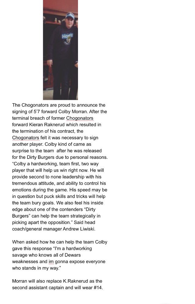 choganatorshock's tweet photo. Press release: #Choganators have signed former @DRdirtyburgers forward @Colby54 #freeagentpickup https://t.co/PfnaVxVnFj