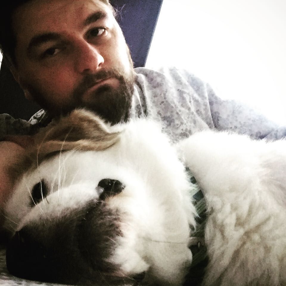 ThoseCrazyFries's tweet photo. theadamchance : How I woke up this morning. #smallbed #bigdog https://t.co/JWZtIesqYd