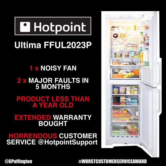 GPuffington's tweet photo. I would advise anyone looking to buy @HotpointSupport #HotPoint products to think wisely and their extended warranty https://t.co/uW8zkdDDqN