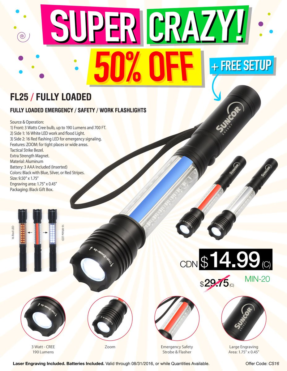 SimplexPromo's tweet image. Amazing #Flashlight the FL25 Fully Loaded at 50% off. Buy now while quantities last! #promotionalproducts #promoswag