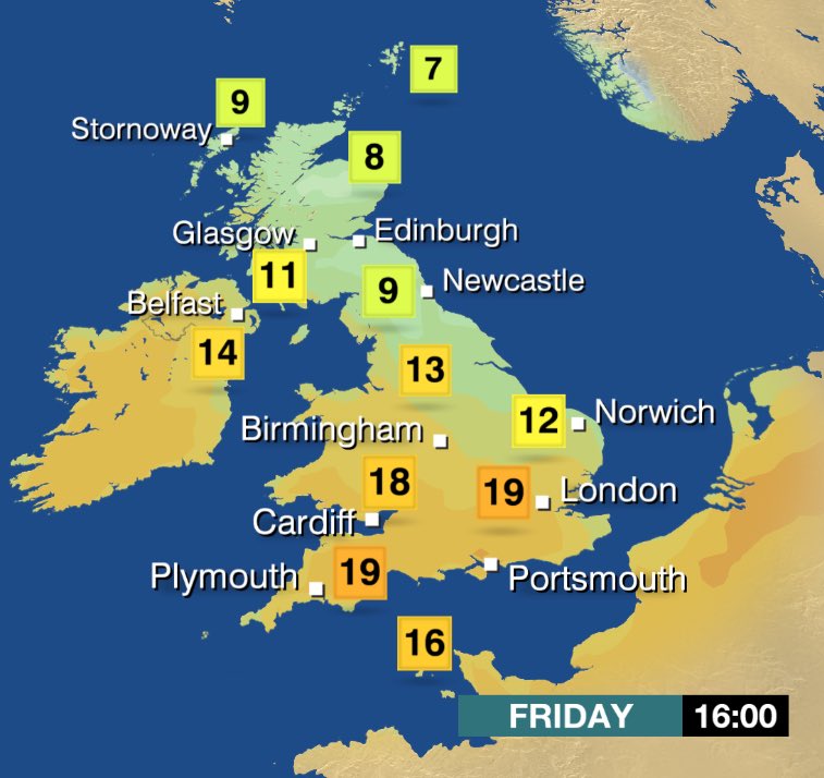 bbcweather's tweet photo. Don't shoot the messenger! Cooling down as we go into the weekend... Jo https://t.co/d9BTjeUe92