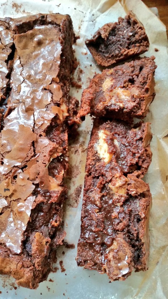 s_tailor's tweet photo. TBT: the first slice into another batch of #sonumbakes gooey #brownies just how you like them! #baking #bakeoff https://t.co/wAyOKQFyyX