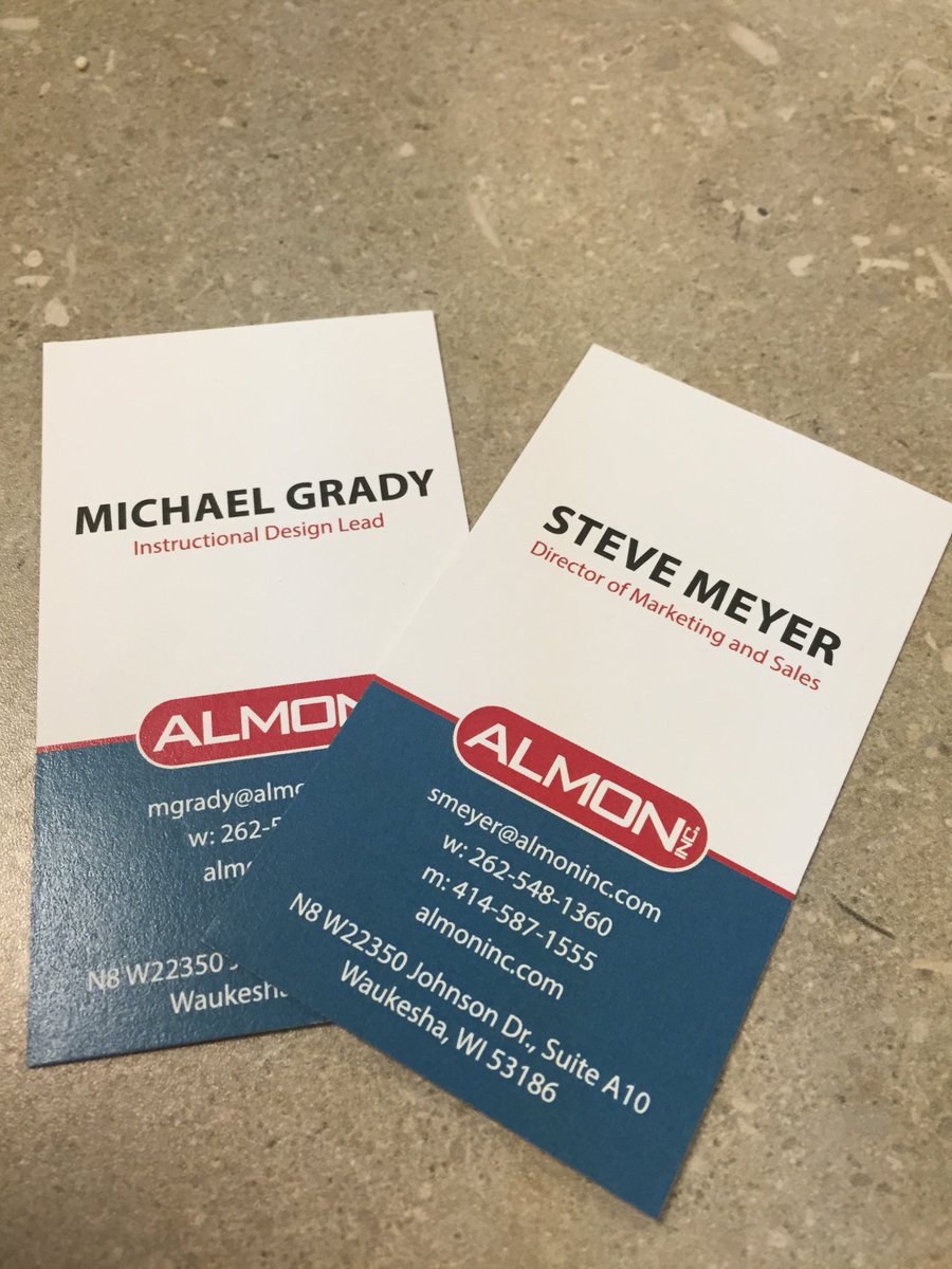 AlmonInc's tweet photo. Our business cards are in! Get one from Steve and Mike at #ADT2016! What do you think of our new branding? #AlmonInc https://t.co/u5qid2HhN2