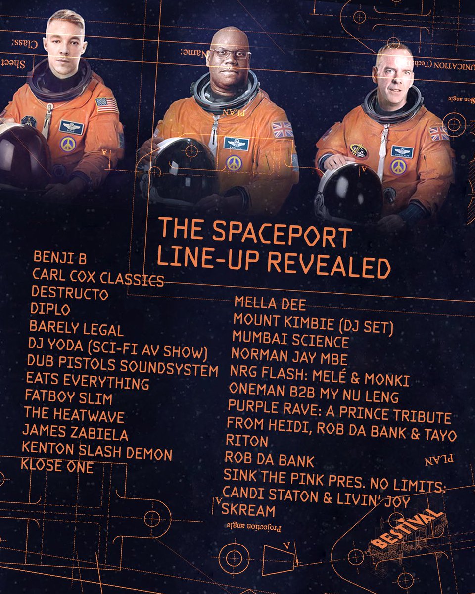 Bestival's tweet photo. It’s an Intergalactic Rave-up! The Spaceport line-up revealed... #Bestival16 #TheSpaceport https://t.co/53qabKuG3A
