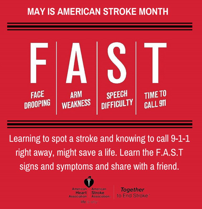AHAKansas's tweet photo. It's #StokeMonth, will you RT &amp; share the signs &amp; symptoms of stroke so you can save a life? #StrokeHero https://t.co/Io8LXlCQIK