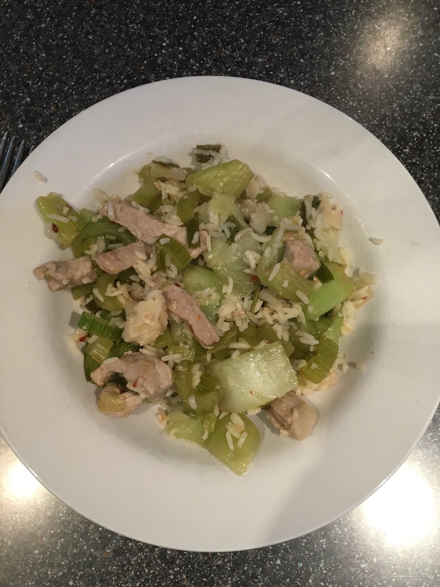 We're enjoying a delicious pork and greens stir fry - thanks for the pak choi, <a href="/WonkyVegBoxes/">Wonky Veg Boxes</a>!