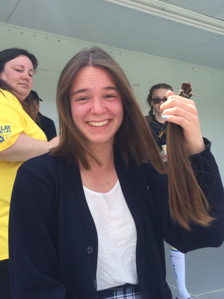 StMaryCHSRelay's tweet photo. Hair cutting is on the main stage! Thanks Abby for kicking it off!🎉🎊 https://t.co/e2cDMylG9Z