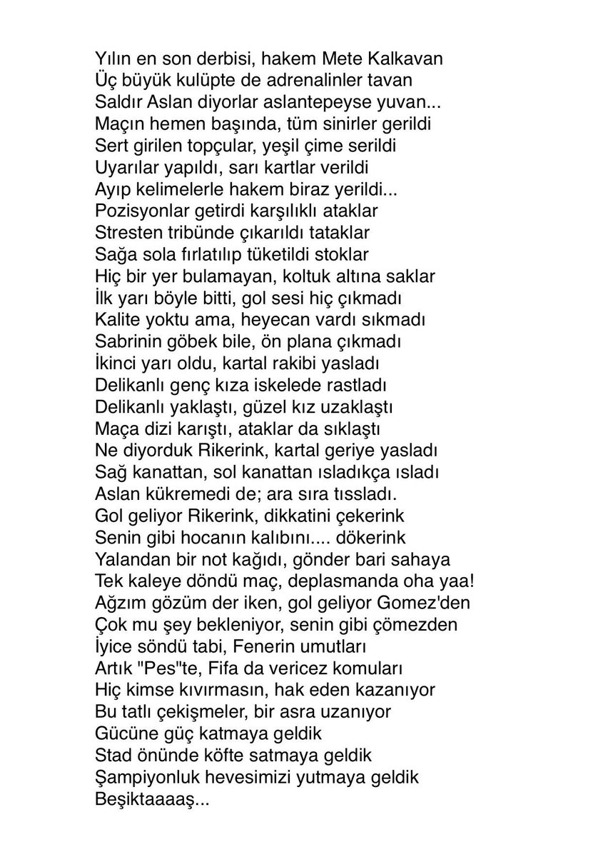 Bir de "Derbi Şiiri" yapıştıralım şöyle:)
@Pascal_Kadir
youtu.be/Q2m6IAgWPQ4