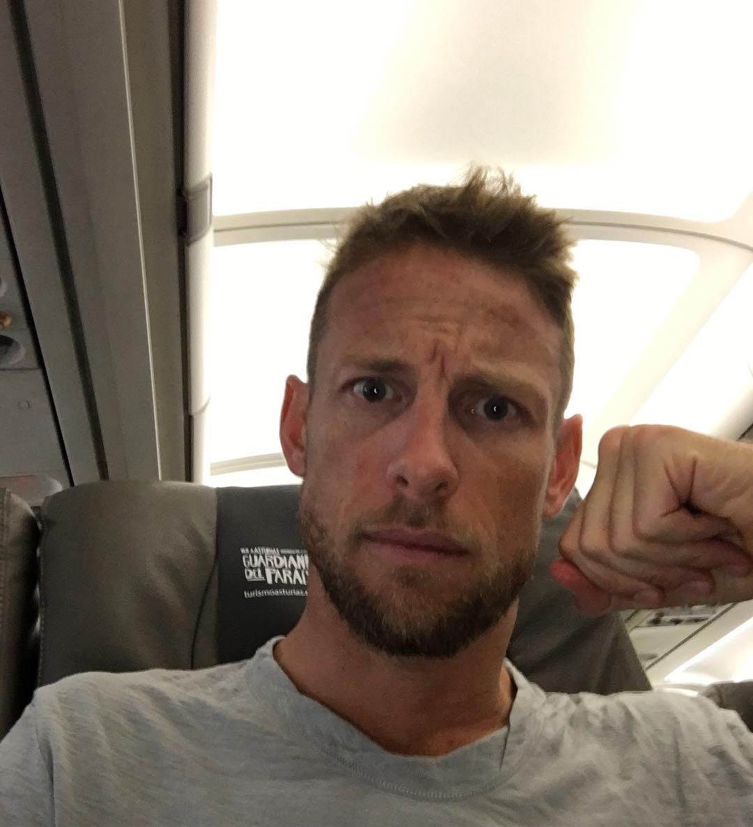 JButtonTeam's tweet photo. jenson_ichiban : This is how I feel about a 3hour flight delay from Nice to Barca. #nothappyface https://t.co/OzAZvHYPyV