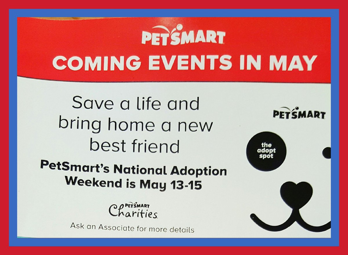 animallovers426's tweet photo. It's National Adoption weekend at PetSmart!!! Bring home a new best friend! 💜🐶😺#adoptlove #theadoptspot #petsmart https://t.co/ReVSgvGuIc