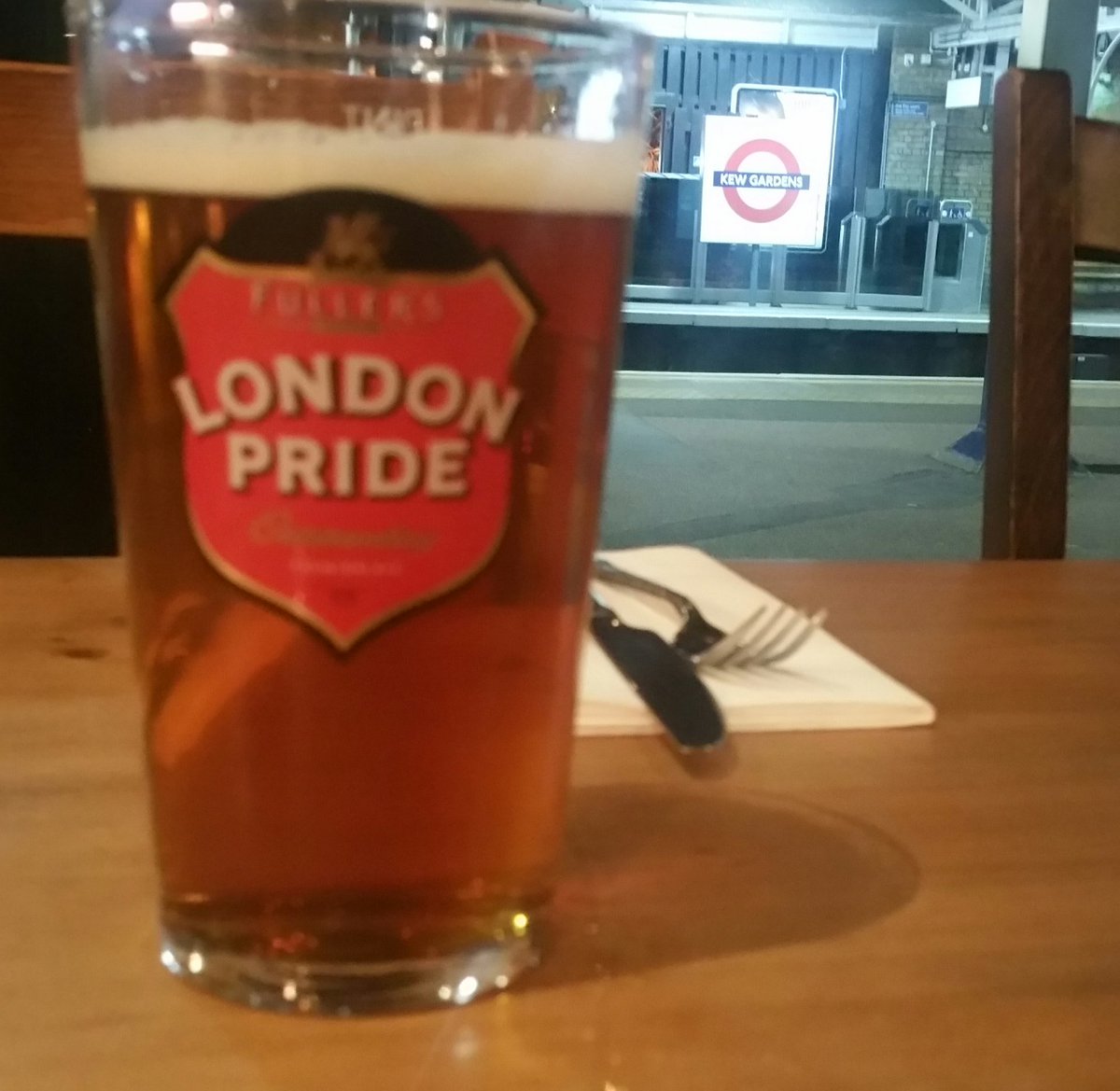 Explorethetube's tweet photo. Enjoying a delicious pint at #tapontheline the only pub on an underground platform. Watching the @districtline go by https://t.co/mGyew1xI3K