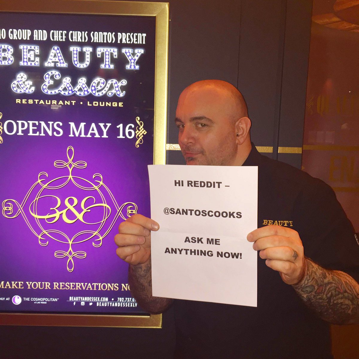 We're sitting w/ <a href="/SantosCooks/">Chris Santos</a> for the next hour for a Reddit #AMA. Have a question for Chef? bit.ly/1R0sccQ