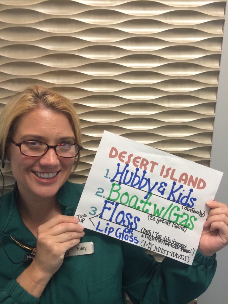 Cornerstone_DDS's tweet photo. Kiley couldn't be left out! Here are her top 3 must have's if she were stranded on a deserted island. #cornerston... https://t.co/LXbWB3vjQh