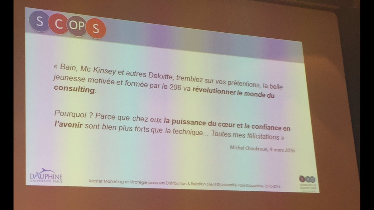 Vianney_HAMOIR's tweet photo. #scops2016 super prestation des étudiants Master206 @Paris_Dauphine #retail #innovation #tendances https://t.co/mu1hFvCcbZ