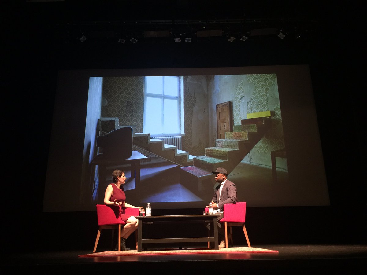 vshey's tweet photo. Curator Josee & #Theaster talking #documenta "One derelict building aiding another...That was poetic" #artconvoaie https://t.co/SnIwsa1hMS