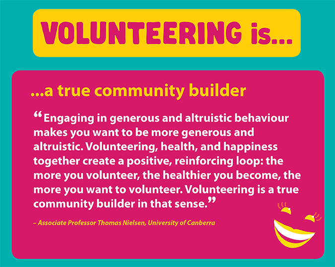 VolunteeringAus's tweet photo. Happy Friday of #NVW2016 volunteers! Today we celebrate that volunteering is is a true community builder. https://t.co/rmI7Tvl134