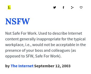 Urban Dictionary on X: @Pervertrauhl NSFW: Not Safe For Work. Used to  describe Internet content generall    / X