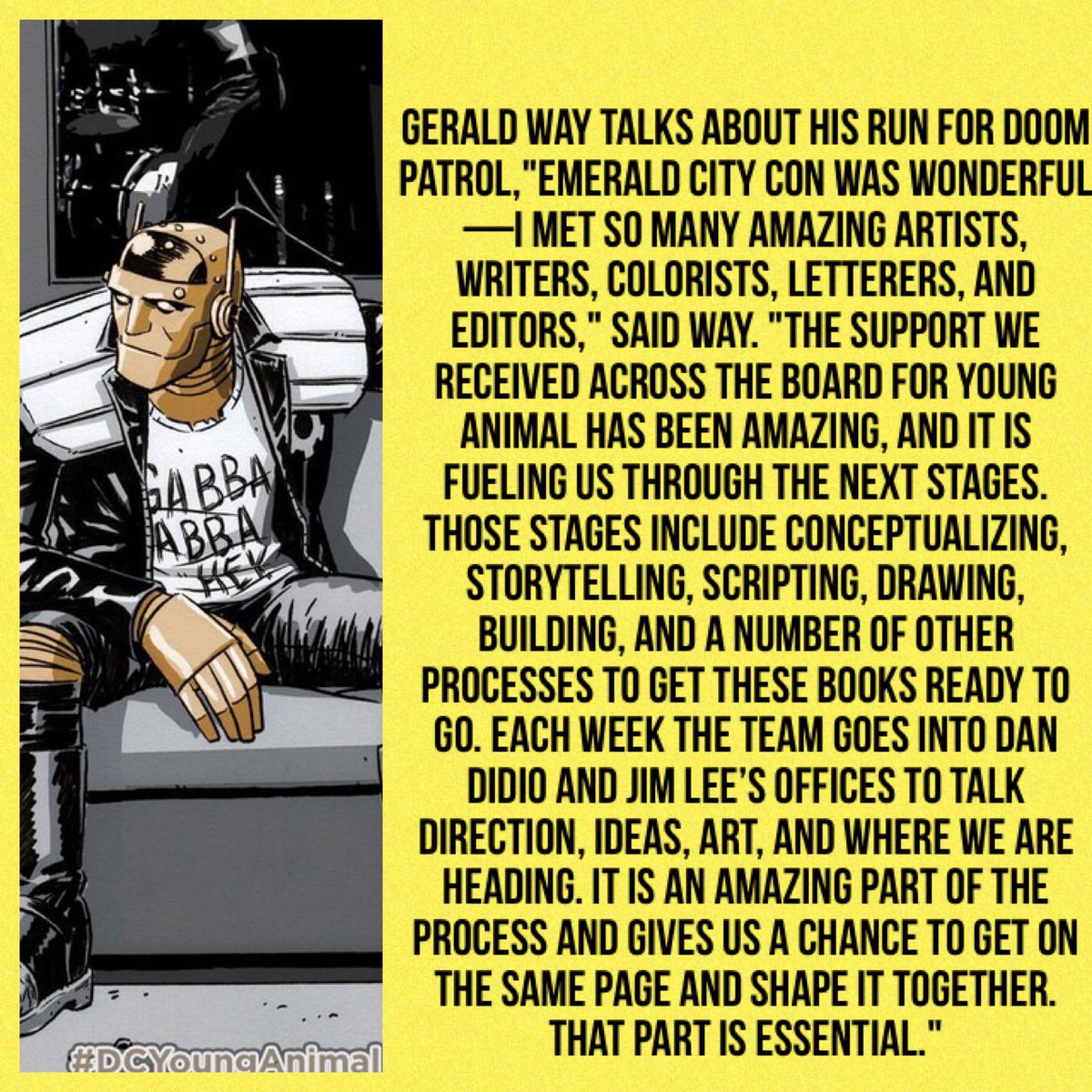 ComicsAfterDark's tweet photo. #geraldway of #mychemicalromance talks about his run on #dccomics #doompatrol
#comics #dc #beastboy #comicbooks https://t.co/mrSr9oBbDz