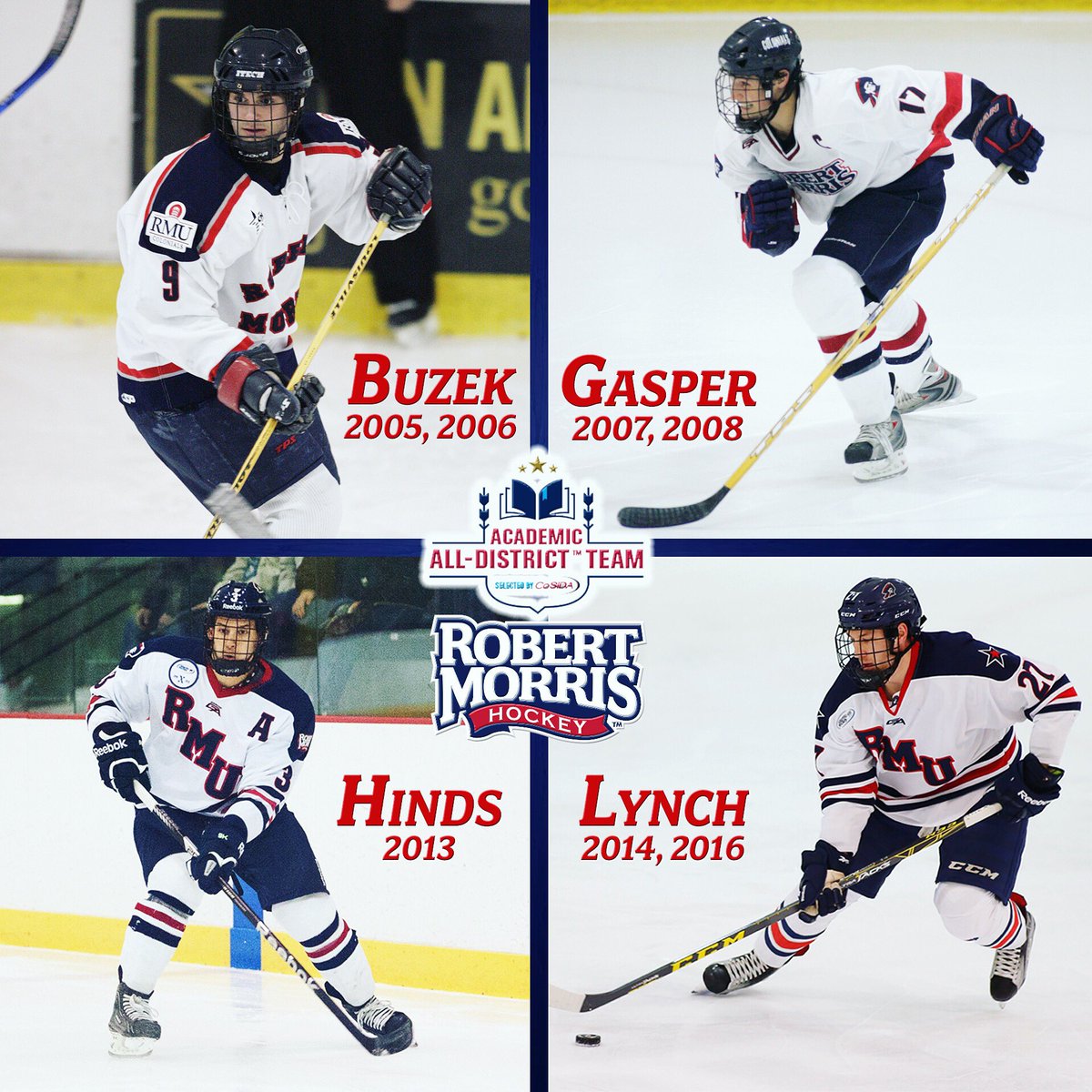 #tbt RMU history of Academic All-District honorees. Jace Buzek, Joel Gasper, Tyler Hinds &amp; Zac Lynch #colonialpride