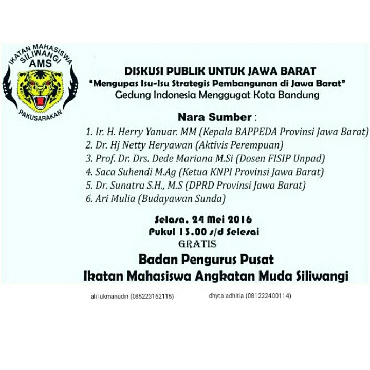 24 Mei nanti di Gedung Indonesia Menggugat ada diskusi Mengupas Isu2 Strategis Pembangunan di Jawa Barat. Yuk hadir!