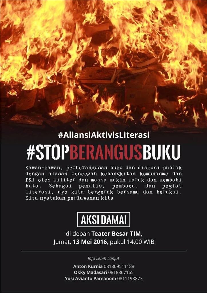 #STOPBERANGUSBUKU !
Hari ini | 14.00 | Aksi Damai di depan Teater Besar TIM, Jkt. Ayo, Booklovers! Merapat dg damai