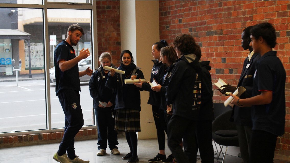 WBsLeadership's tweet photo. @westernbulldogs stars @jordan_roughead  &amp; @Luke_dahlhaus with our @cityofballarat crew in the new community offices https://t.co/nZUCnOs1nX