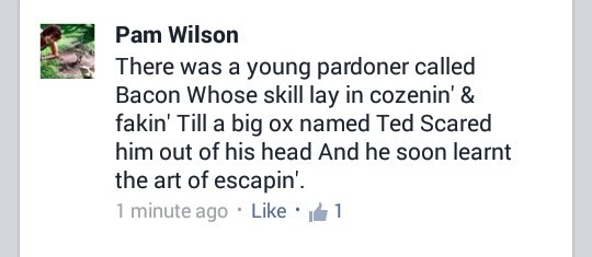 PardonMyBacon's tweet photo. A wonderful limerick for #NationalLimerickDay about Thaddeus and #TedTheOx! Thanks to Pam for this! #limerick #poem https://t.co/Q45ufviuzn