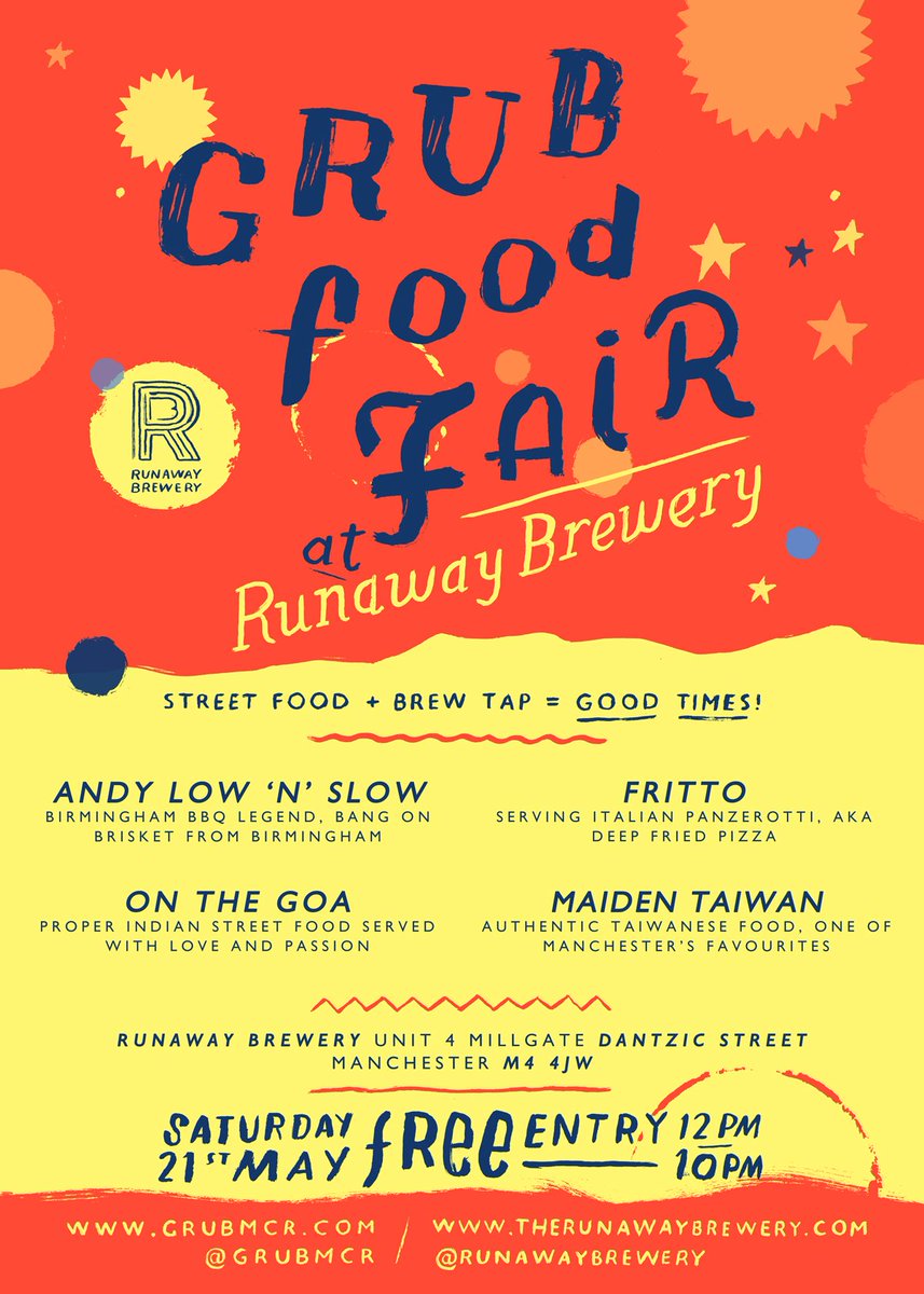 GRUBMCR's tweet image. Manchester's best* street food event is happening 21/05/16 @RunawayBrewery featuring the best traders around!

*only