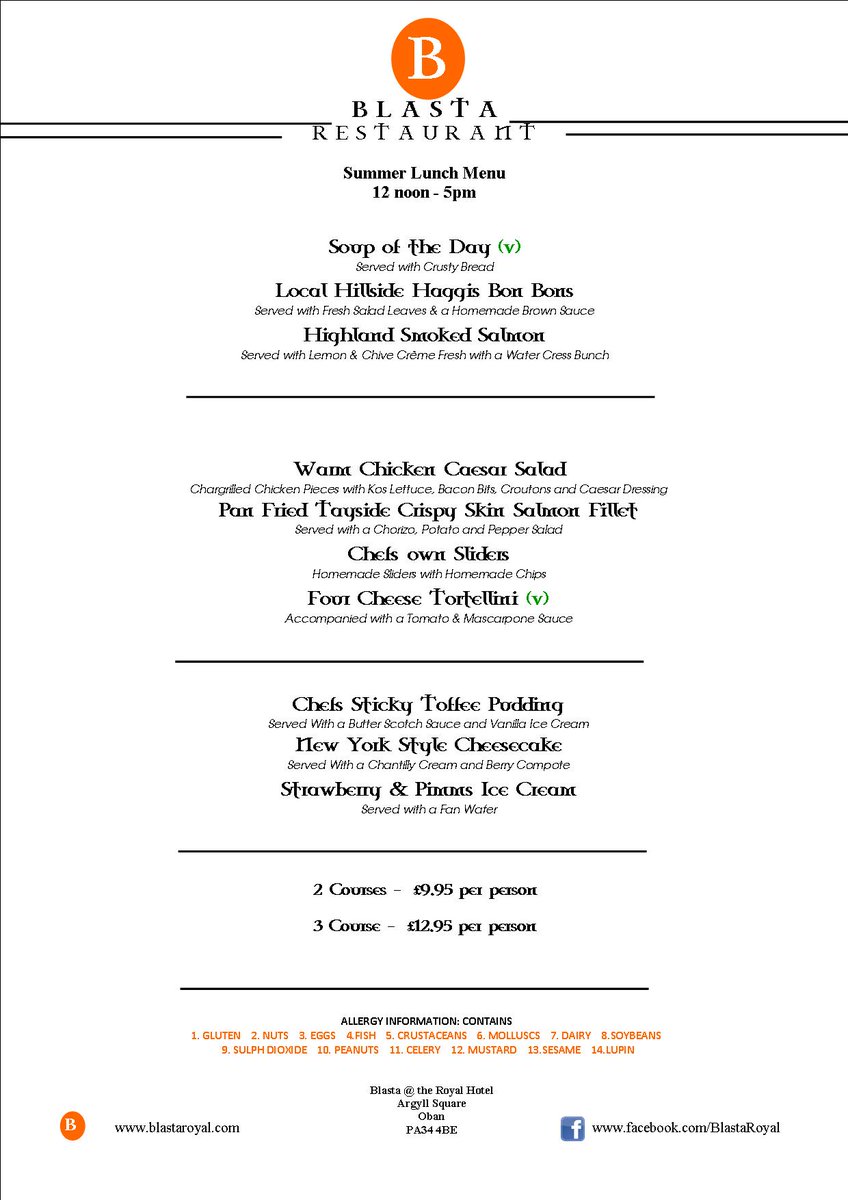 #OBANLIVE <a href="/OBANLIVE/">OBAN LIVE</a> Blasta has a special lunch menu this weekend for OBAN LIVE..open form 12pm each day :)