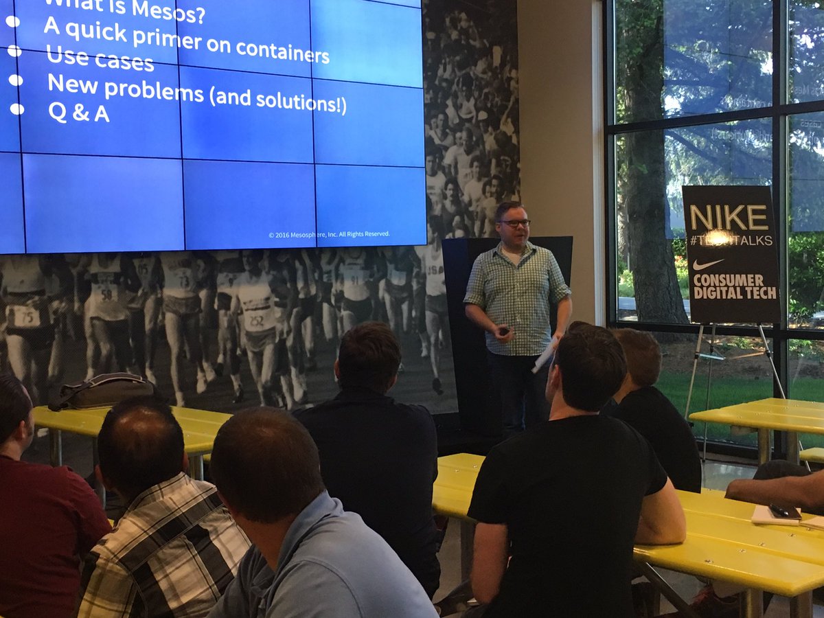 mrc_pdx's tweet image. 125+ people turned for the #niketechtalks &amp;amp; heard @rogerignazio&apos;s talk on Apache Mesos. Thanks to all who attended!