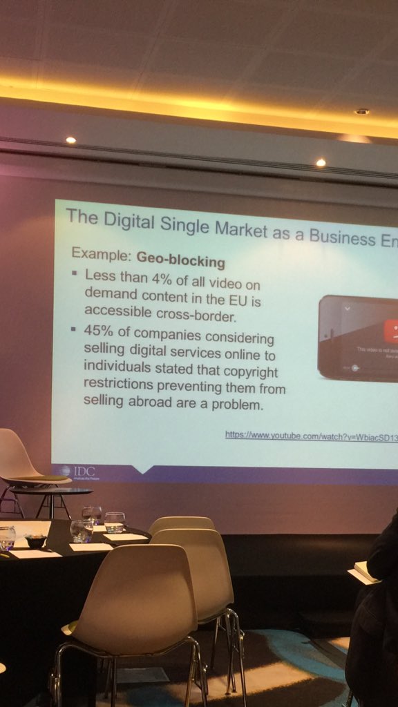 KDerhalli's tweet photo. #idcdes16 @invstreams Europe what Europe - less than 4% of video on demand is available cross border! https://t.co/i6wu8imbY9