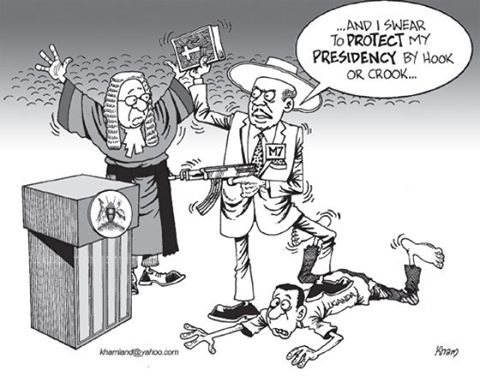 Ugandan cartoonists continue to mock Museveni's swearing 4 a 6th term in office after a heavily criticized election