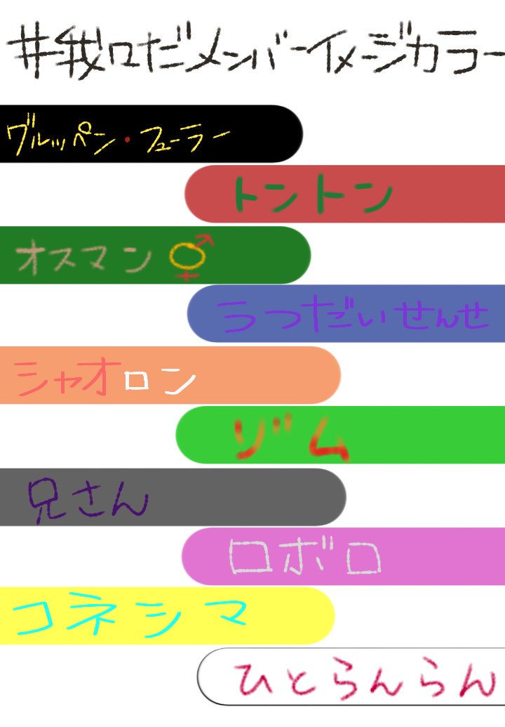 このタグを見た人が我々だメンバーのイメージカラーを教えてくれる