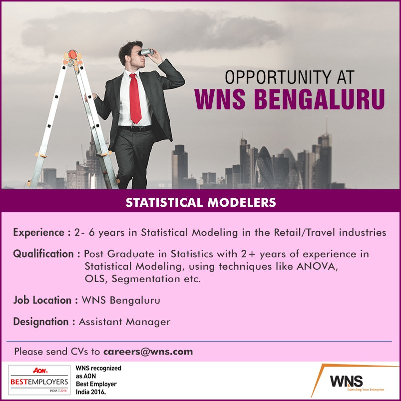 wnscareers's tweet photo. Excel with WNS! Outperform!
Hiring for : Statistical Modelers
Location : WNS Bengaluru https://t.co/zhRPG3sTs1