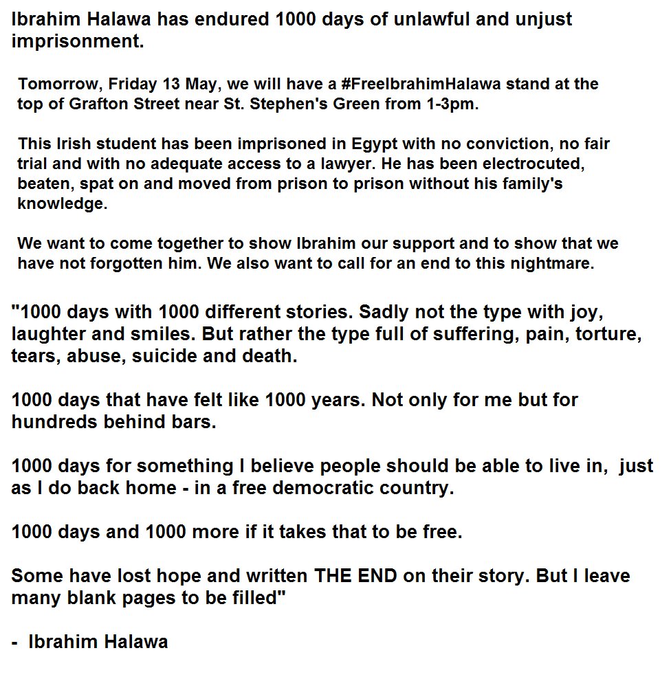 bridsmithTD's tweet photo. Solidarity with the family of Ibrahim Halawa. Stand with them at St. Stephens Green 1-3pm Friday #FreeIbrahimHalawa https://t.co/d6c4x8GIkN