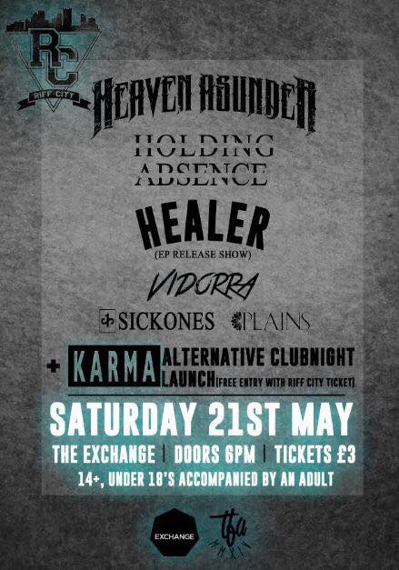 Summer riffs at the Exchange with <a href="/HEALER_UK/">healer uk</a> <a href="/HoldingAbsence/">Holding Absence</a> and more! #riffcity 

heavenasunder.bigcartel.com/product/riff-c…
