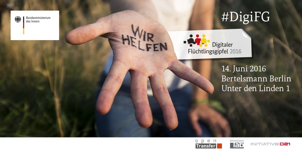 initiatived21's tweet photo. Digitaler Flüchtlingsgipfel (#DigiFG) des @BMI_Bund | 14.6. #Berlin | Anmeldung https://t.co/Q48rAqkQR3 #refugees https://t.co/2ZRgaWIM9K