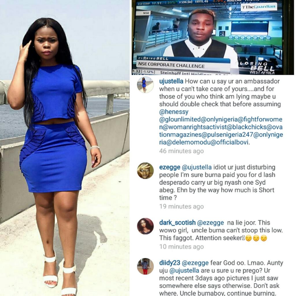 234star_'s tweet photo. @Ujustella has taken to dropping comments on all of @burnaboy's posts. Desperate much? #drama #trapqueen #Starng https://t.co/dX3wycGByG