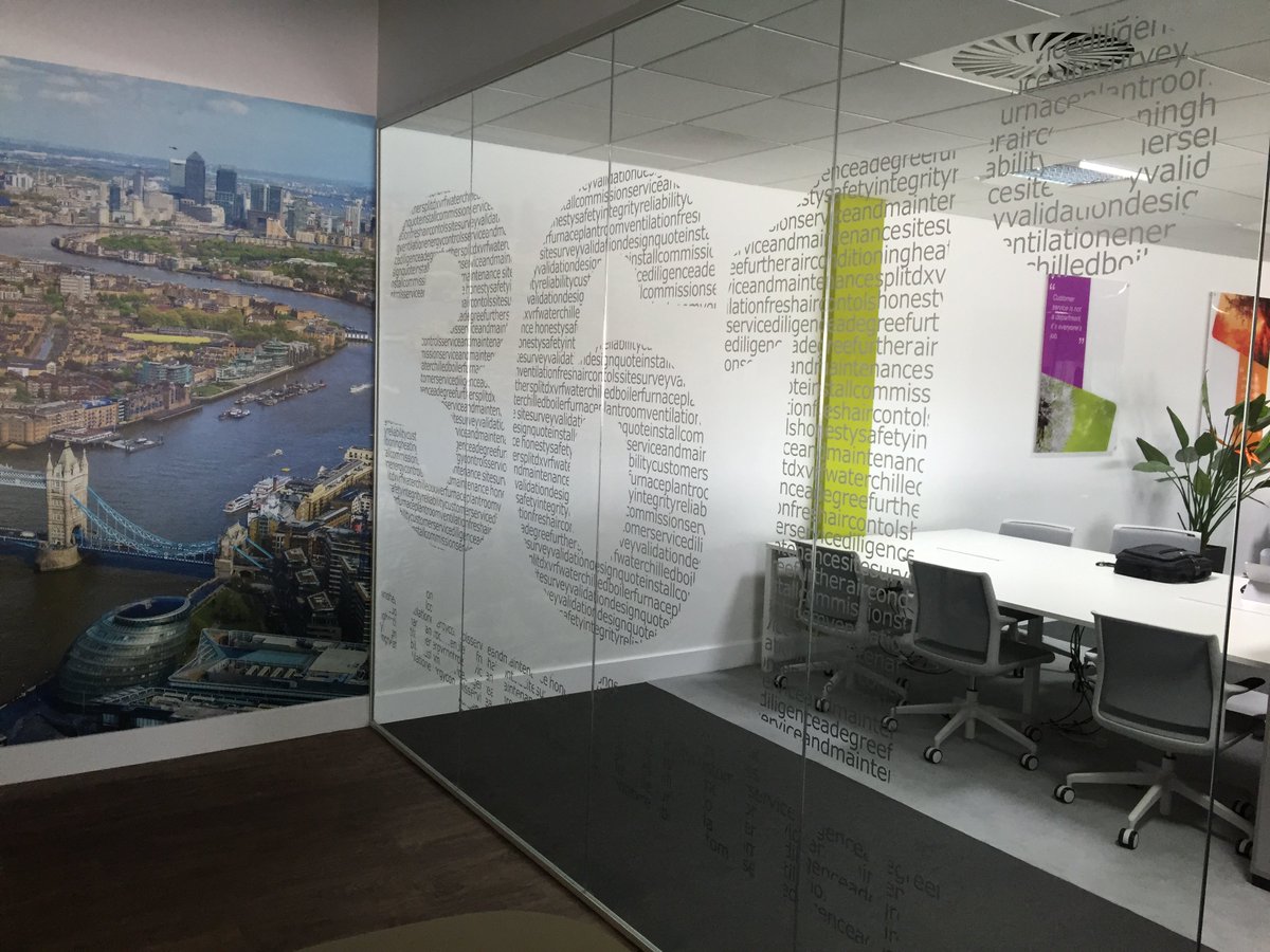 Take a look at some optically clear window film we did for 361 Degrees. A subtle addition to office partitions