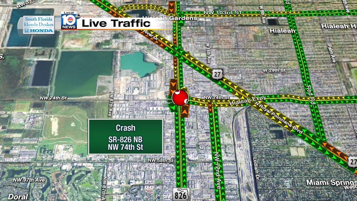 Crash on SR-826 NB & NW 74th St #TRAFFIC #MIAMI https://t.co/ASwHzTATC2