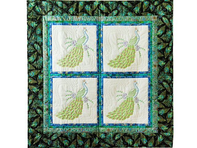 Peacock Quilt For Sale amishcountrylanes.com/Pages/wh7597.s… #peacockquilt #peacocks #handmadequilt #amish #quilt #embroidered