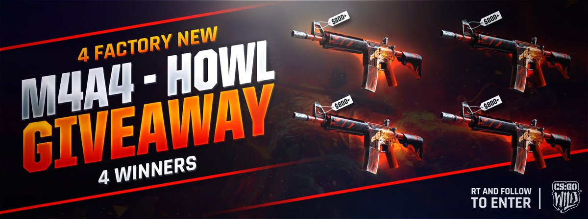 CSGOWild.com's 4 Howl's, 4 Winners Giveaway! Retweet &amp; follow to enter. Winner drawn May 16th.