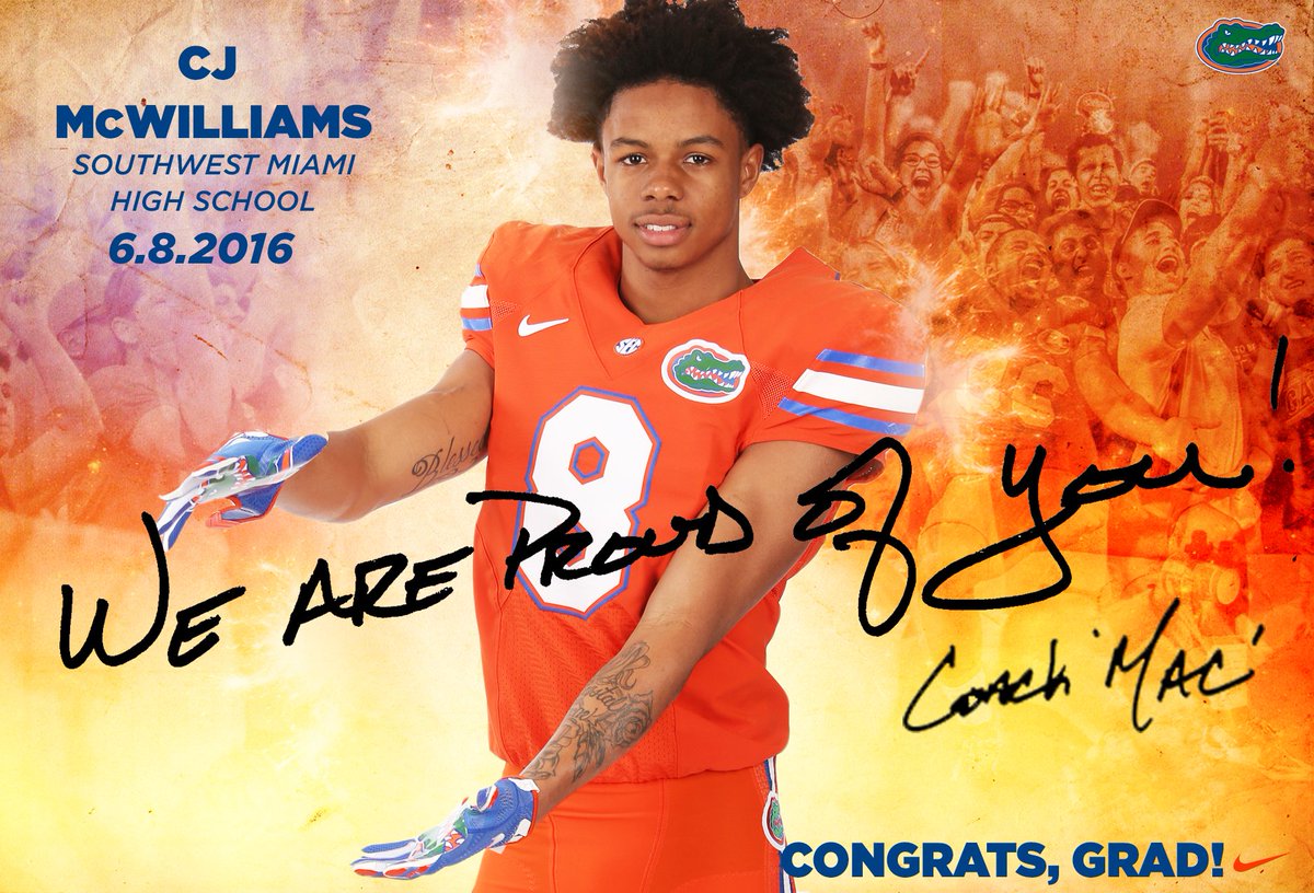 CoachMcElwain's tweet photo. Congrats to @Calle8_ on his graduation from Southwest Miami today! Proud of you, CJ! #16ATORS https://t.co/rKeux2UNSC